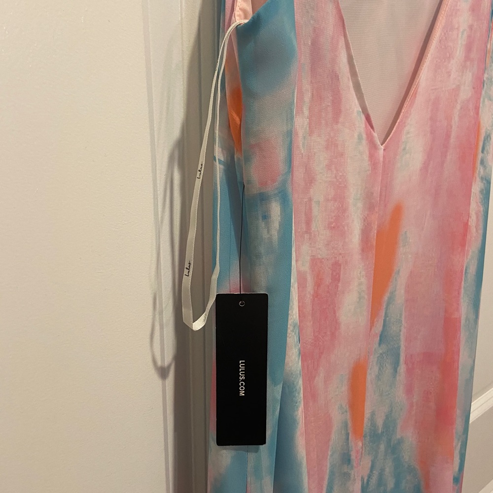 NWT Flying Watercolors Fuchsia Print Maxi Dress - Picture 5 of 8